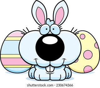 A cartoon illustration of the Easter Bunny happy and smiling.