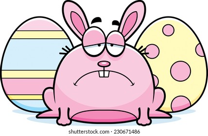A cartoon illustration of the Easter Bunny looking depressed.