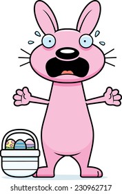 A cartoon illustration of the Easter Bunny looking scared.