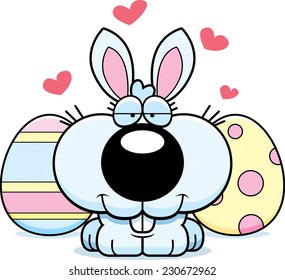 A cartoon illustration of the Easter Bunny in love.