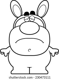 A cartoon illustration of the Easter Bunny with a sad expression.