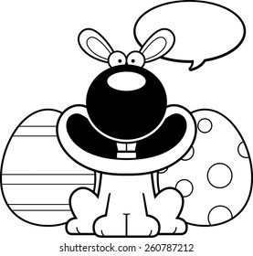 A cartoon illustration of the Easter Bunny talking.