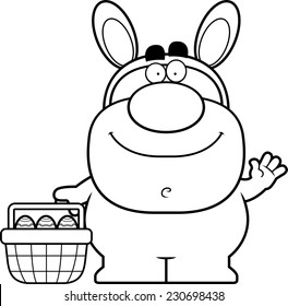 A cartoon illustration of the Easter Bunny waving.