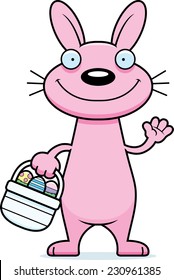 A cartoon illustration of the Easter Bunny waving.