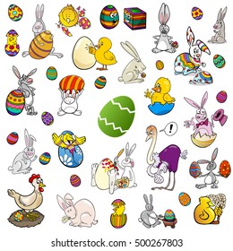 Cartoon Illustration of Easter Characters and Objects Clip Art Set