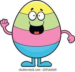 Cartoon illustration of an Easter egg with a happy expression. 
