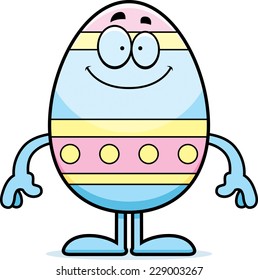 A cartoon illustration of an Easter egg looking happy.