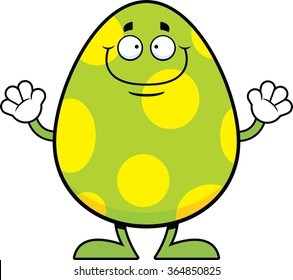 Cartoon illustration of an Easter egg with a wide smile. 