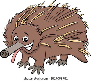 Cartoon Illustration of Echidna Wild Animal Character