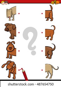 Cartoon Illustration of Education Activity Task of Matching Halves with Dog Characters