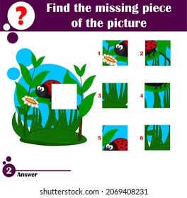 Cartoon illustration of education jigsaw puzzle game for preschool children with cute ladybug