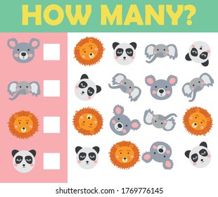 Cartoon Illustration of Education Mathematical Game of Animals Counting for Preschool Children