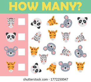 Cartoon Illustration of Education Mathematical Game of Animals Counting for Preschool Children