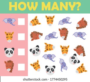 Cartoon Illustration of Education Mathematical Game of Animals Counting for Preschool Children
