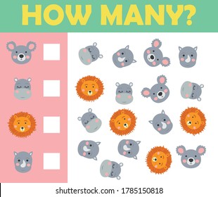 Cartoon Illustration of Education Mathematical Game of Animals Counting for Preschool Children