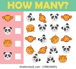 Cartoon Illustration of Education Mathematical Game of Animals Counting for Preschool Children