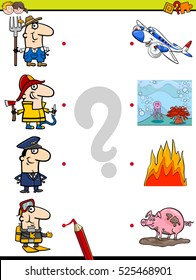 Cartoon Illustration of Education Picture Matching Game for Children with Occupations