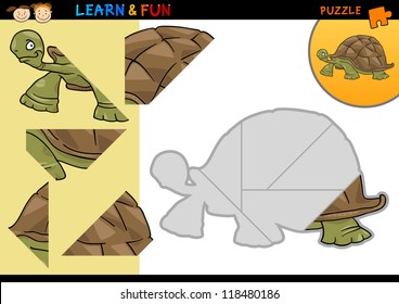 Cartoon Illustration of Education Puzzle Game for Preschool Children with Funny Turtle