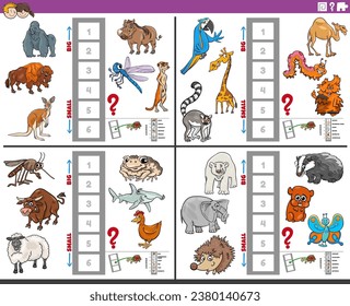 Cartoon illustration of educational activities set of finding the biggest and the smallest animal species