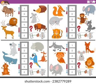 Cartoon illustration of educational activities set of finding the biggest and the smallest animal species