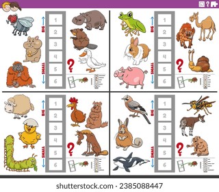 Cartoon illustration of educational activities set of finding the biggest and the smallest animal species