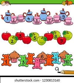 Cartoon Illustration of Educational Activity for Children with Count to Ten Workbook