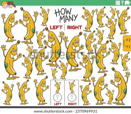 Cartoon illustration of educational activity of counting left and right oriented pictures of comic banana character
