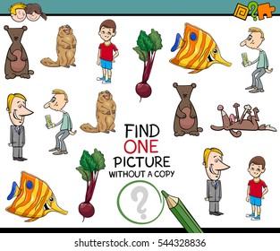Cartoon Illustration of Educational Activity of Finding Single Picture for Children