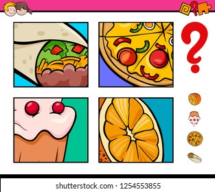 Cartoon Illustration of Educational Activity Game of Guessing Food Objects for Children