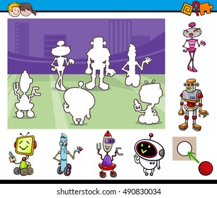 Cartoon Illustration of Educational Activity Game for Preschool Children with Robot Characters