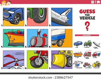 Cartoon illustration of educational activity of guessing the transportation vehicle activity for children