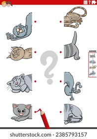 Cartoon-Illustration von Bildungstätigkeiten, bei denen Bilder mit lustigen Tierfiguren von Katzen in der gleichen Weise zusammenpassen