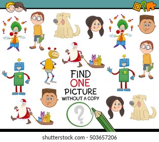 Cartoon Illustration of Educational Activity of Picture without Pair Search for Children