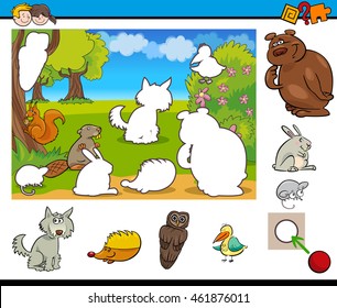 Cartoon Illustration of Educational Activity Task for Preschool Children with Wild Animal Characters