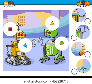 Cartoon Illustration of Educational Activity Task for Preschool Children with Robot Characters