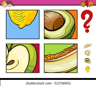 Cartoon Illustration of Educational Activity Task of Guessing Fruits for Children