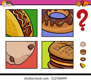 Cartoon Illustration of Educational Activity Task of Guessing Food Objects for Children