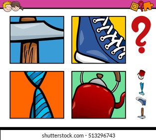 Cartoon Illustration of Educational Activity Task of Guessing Objects for Children