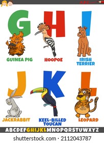 Cartoon illustration of educational colorful alphabet set from letter G to L with funny animal characters