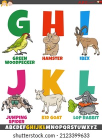 Cartoon illustration of educational colorful alphabet set from letter G to L with animal characters