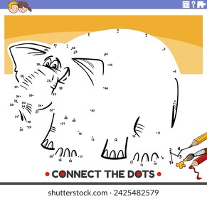 Cartoon illustration of educational connect the dots activity with elephant animal character