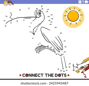 Cartoon illustration of educational connect the dots activity with toucan bird animal character