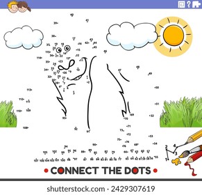 Cartoon illustration of educational connect the dots activity with gorilla animal character