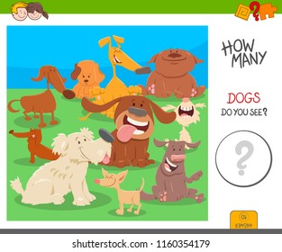 Cartoon Illustration of Educational Counting Activity Game for Kids with Dogs Animal Characters