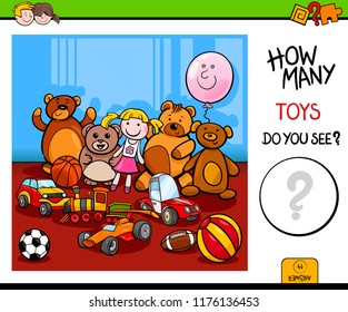 Cartoon Illustration of Educational Counting Activity Game für Kinder mit Spielzeug
