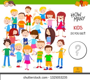 Cartoon Illustration of Educational Counting Activity Game for Children with Kids and Teen Characters