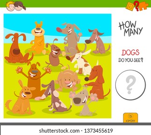 Cartoon Illustration of Educational Counting Activity Game for Children with Dogs and Puppies Animal Characters
