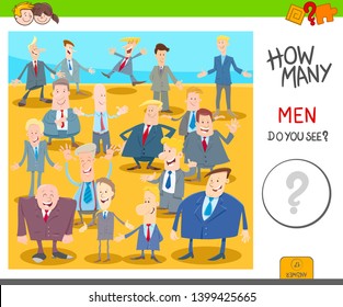 Cartoon Illustration of Educational Counting Activity Game for Children with Funny Men Characters