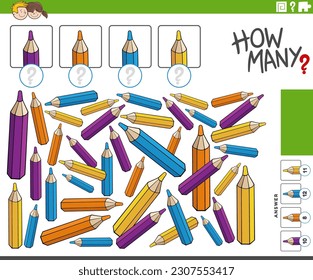 Cartoon illustration of educational counting activity with pencil crayons