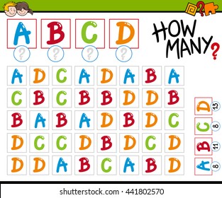 Cartoon Illustration of Educational Counting Activity Task for Preschool Children with Letters